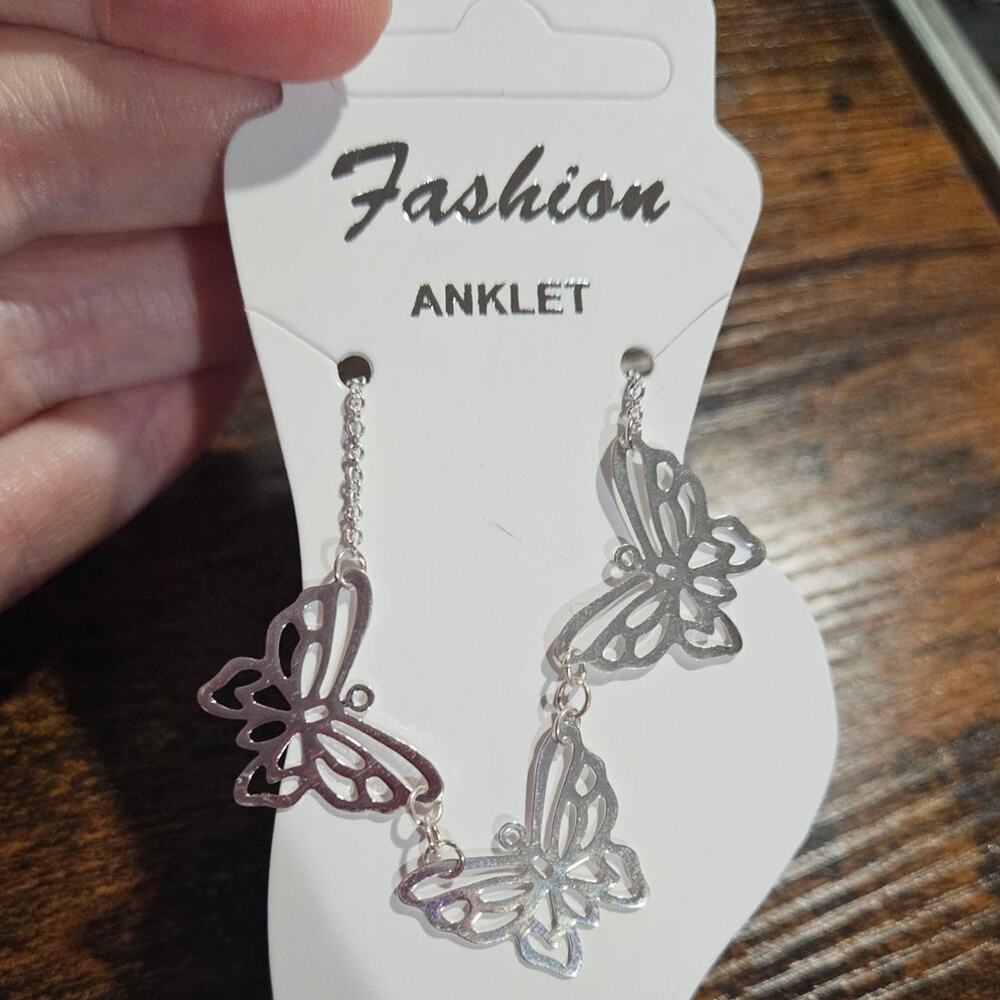 Fashion Anklet Silver-Tone Mixed Metal Butterfly Anklet ~ Fairy Whimsy Nature